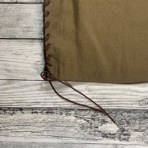 Ralph Lauren Black Label Linen Hemp Olive Green Leather Lace Up Pencil Skirt - Picture 3 of 12